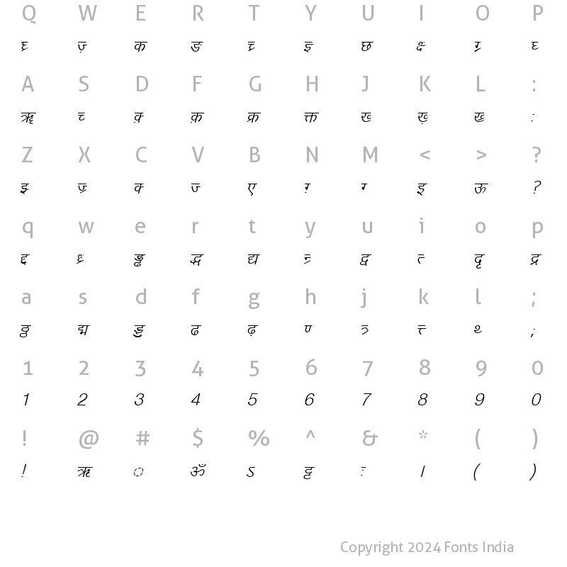 Character Map of DVW-TTYogeshEN Italic